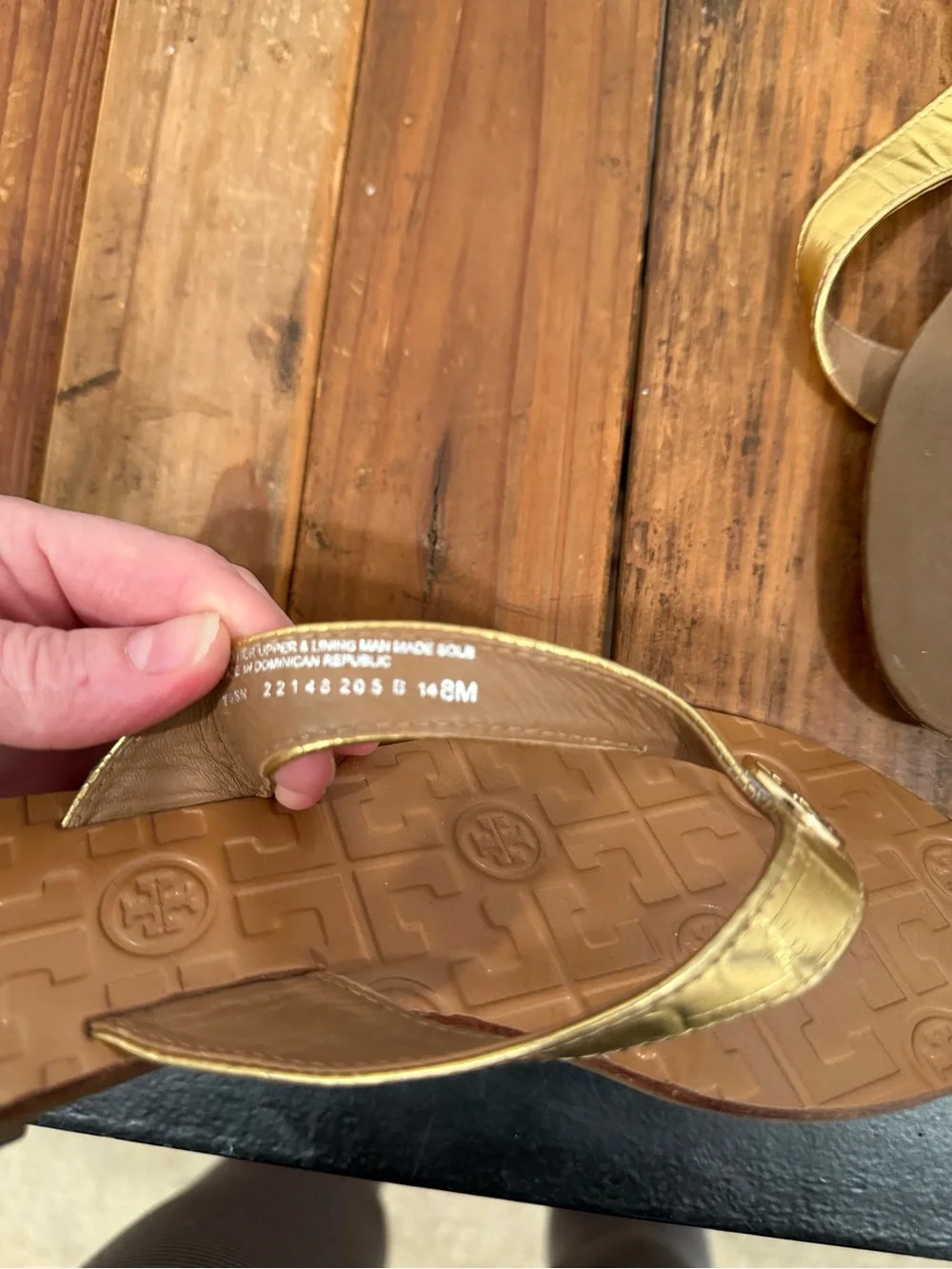 Tory Burch Gold Metallic Logo Thong Sandals